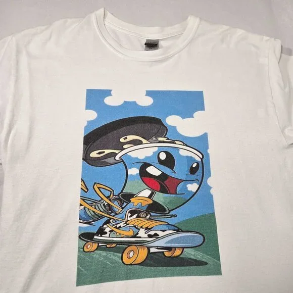 RARE Vintage 90's GILDAN Y2K Ice Cream Carton Skateboard WHITE T-Shirt Size L. - Picture 10 of 17